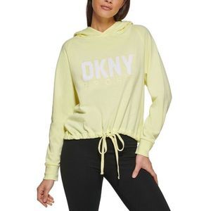 DKNY Women's Hooded Sweatshirt Drawstring Hem Hoodie Yellow Size Small